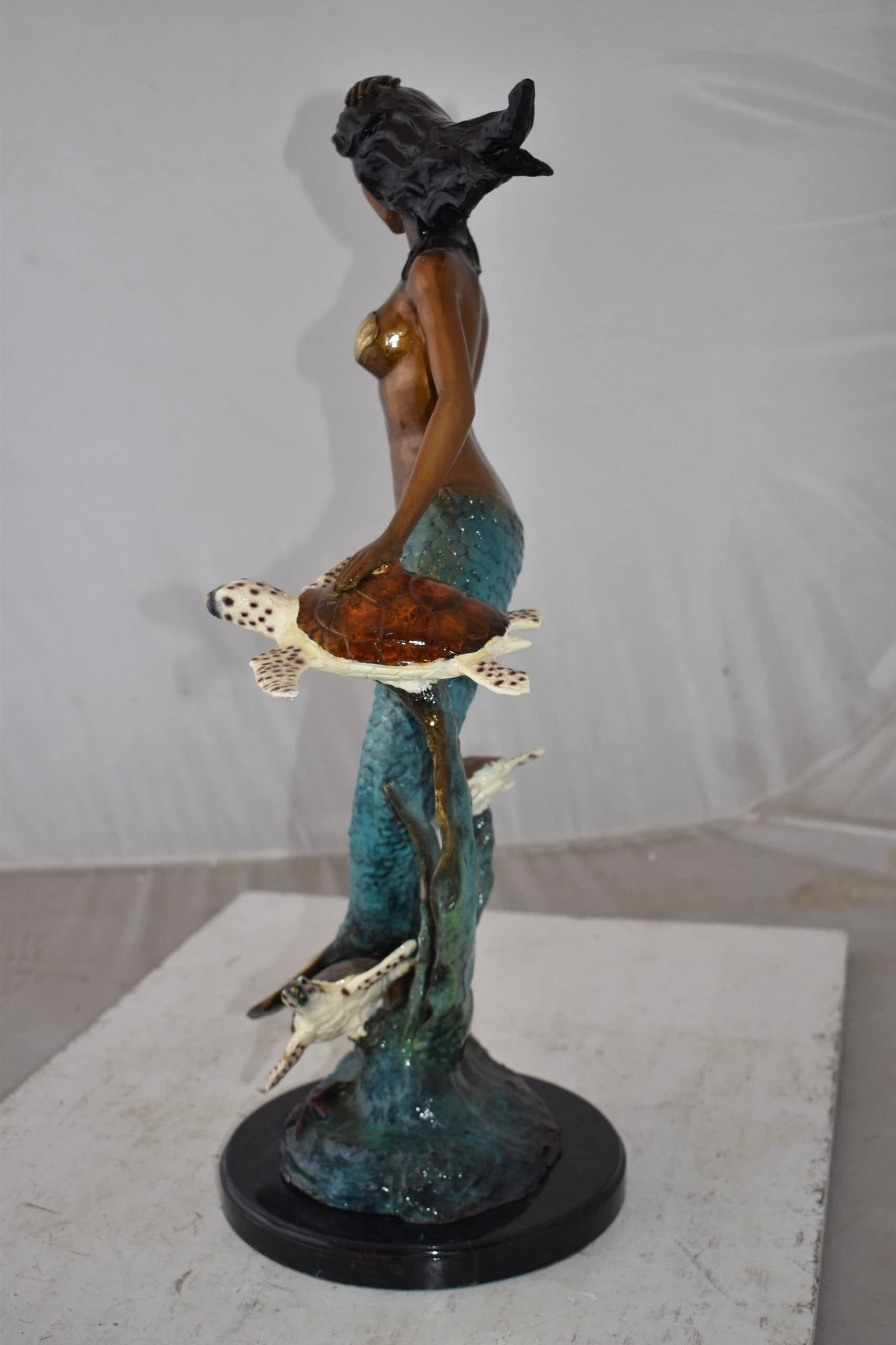 Mermaid and Turtles At Sea Bronze Statue Size: 14" x 9" x 24"H - 8