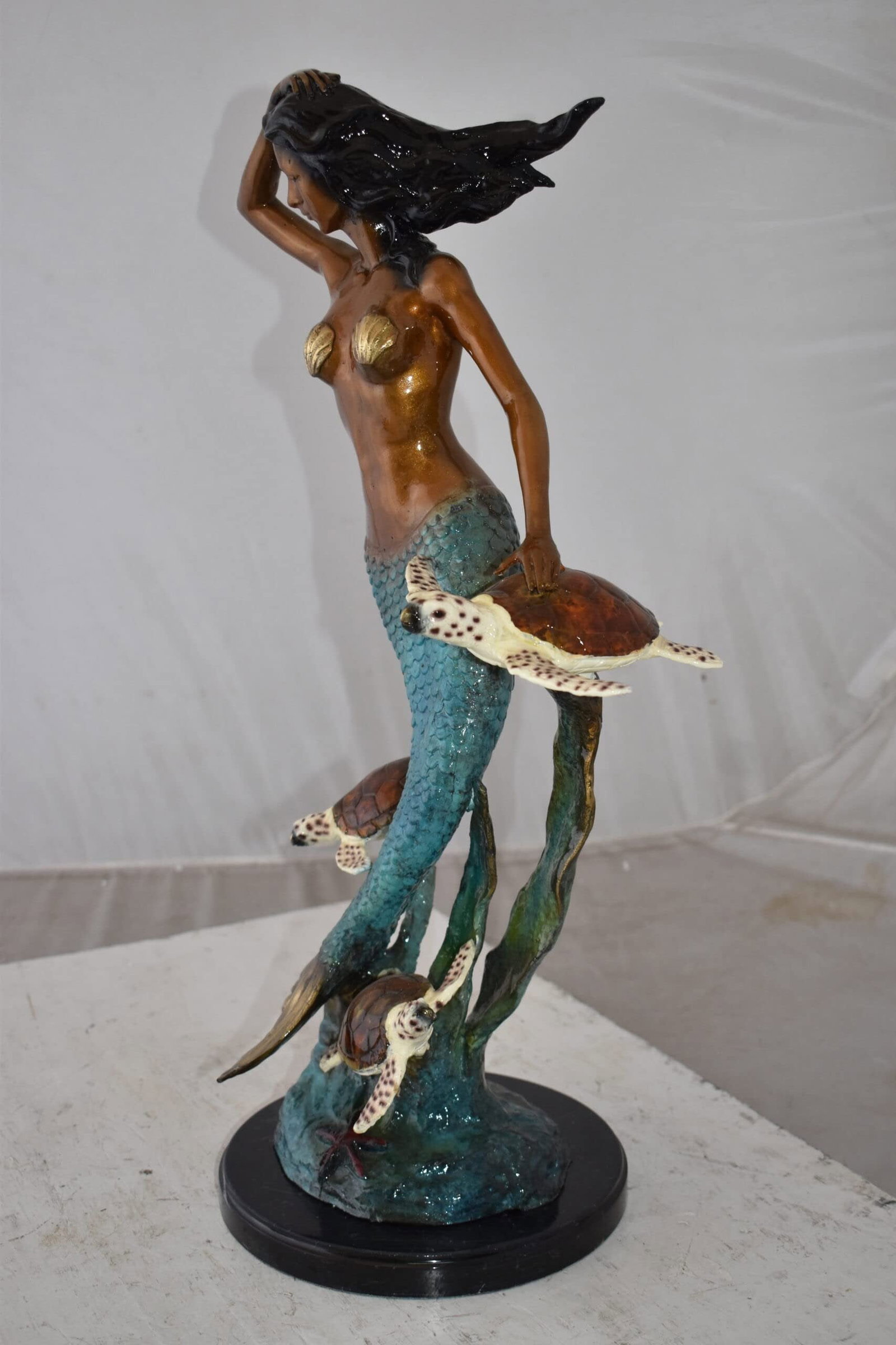 Mermaid and Turtles At Sea Bronze Statue Size: 14" x 9" x 24"H - 9