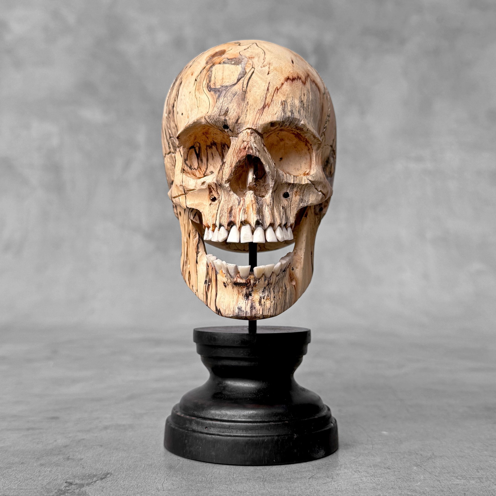 Wonderful human skull with a beautiful grain on a custom stand - 2