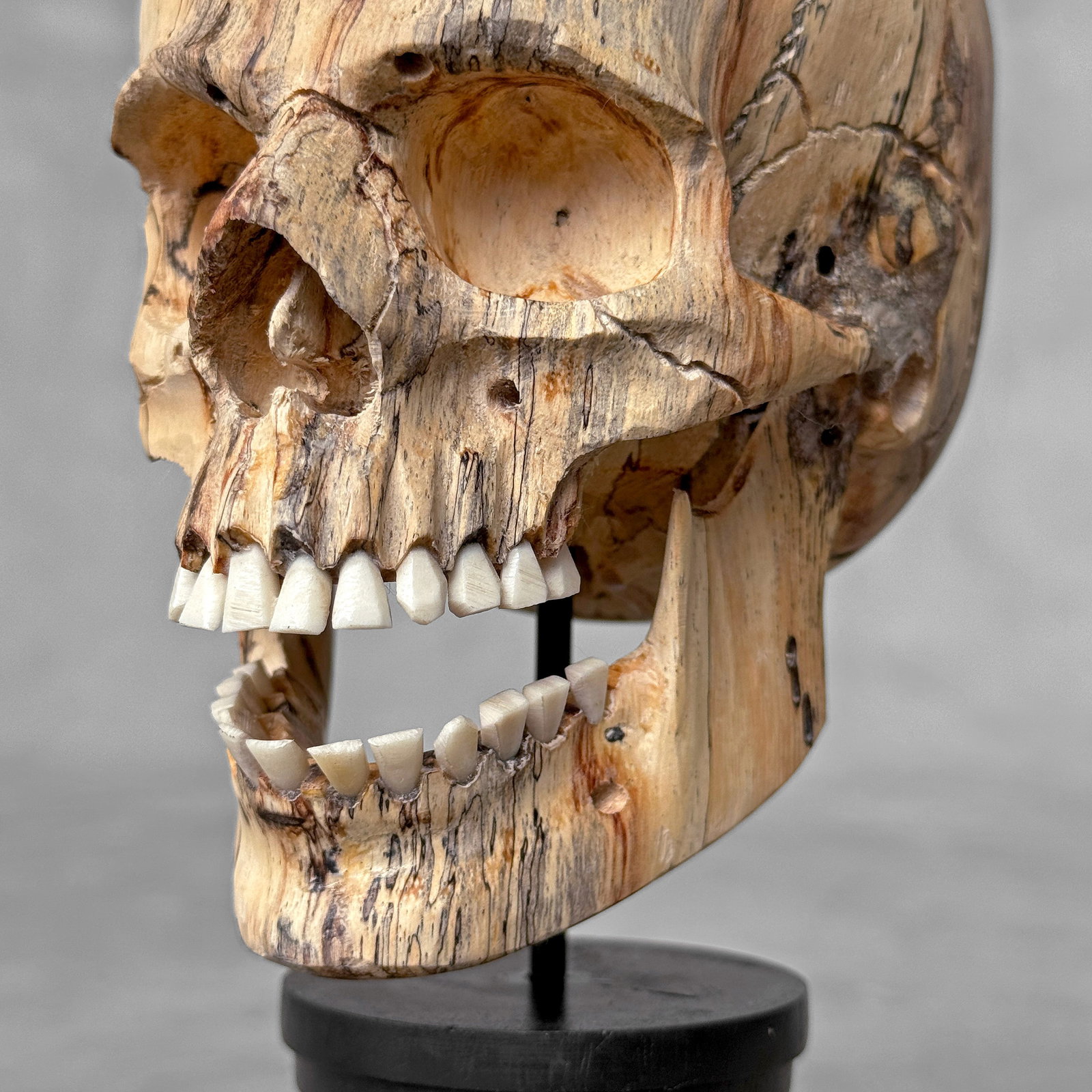 Wonderful human skull with a beautiful grain on a custom stand - 4