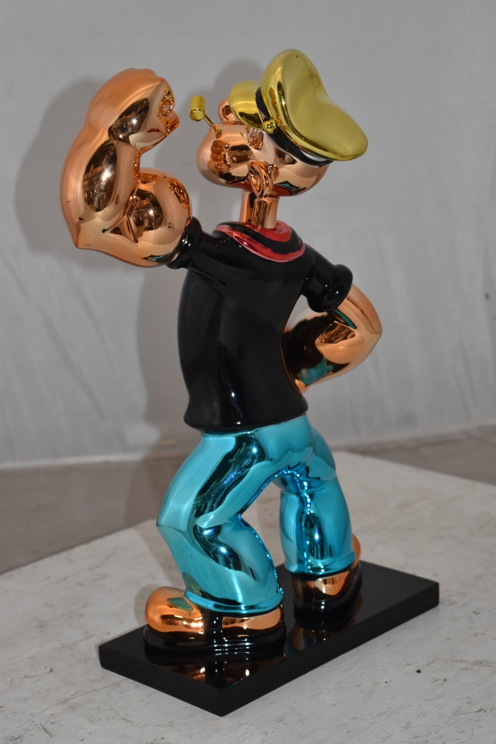 Iconic Black Popeye smaller Resin Statue Size: 11" x 6" x 17"H - 9
