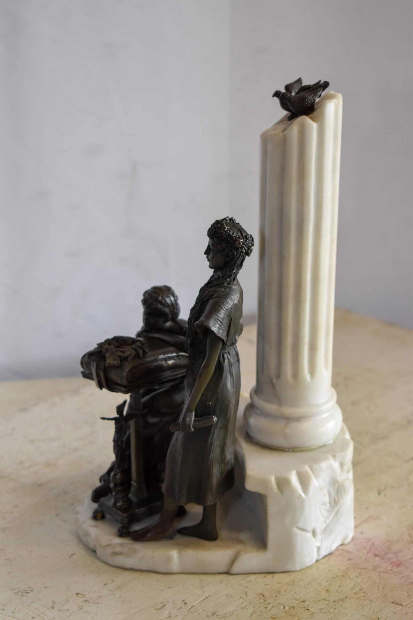 Two Pensive Goddesses by Marbe Pillar Bronze Statue 8" x 8" x 13"H - 10