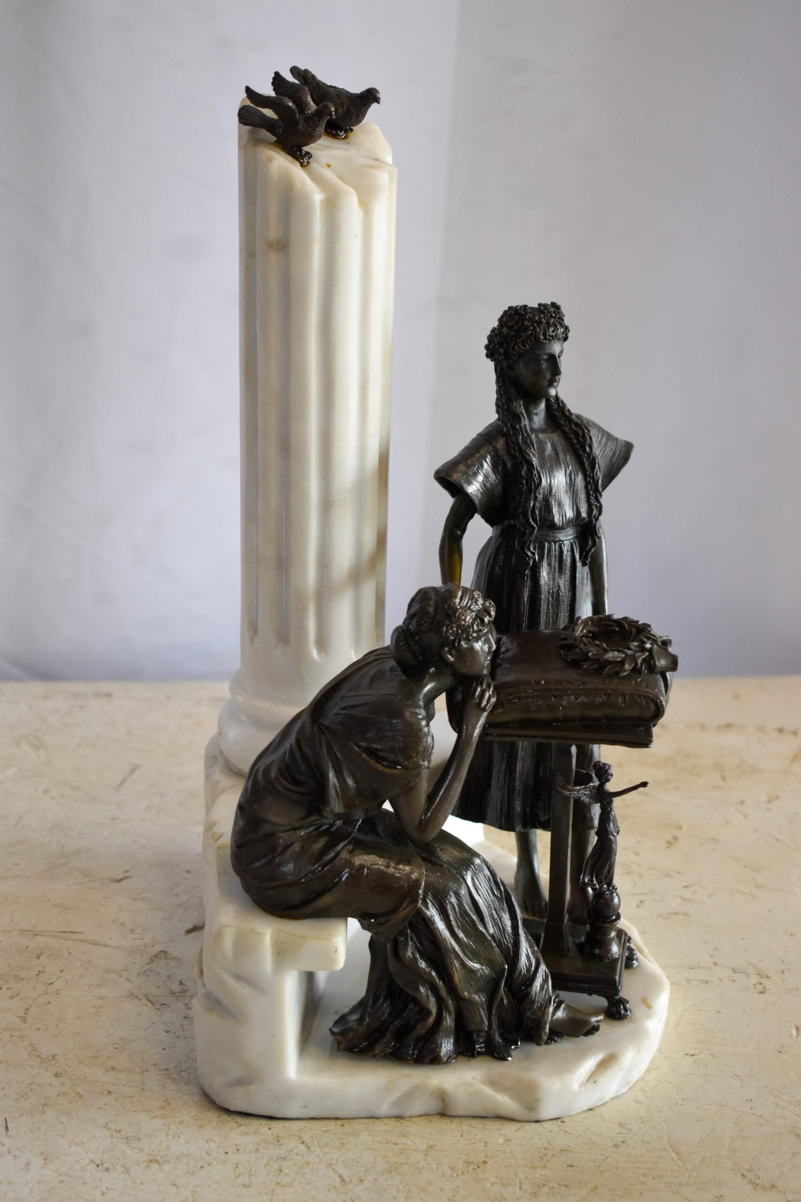 Two Pensive Goddesses by Marbe Pillar Bronze Statue 8" x 8" x 13"H - 4