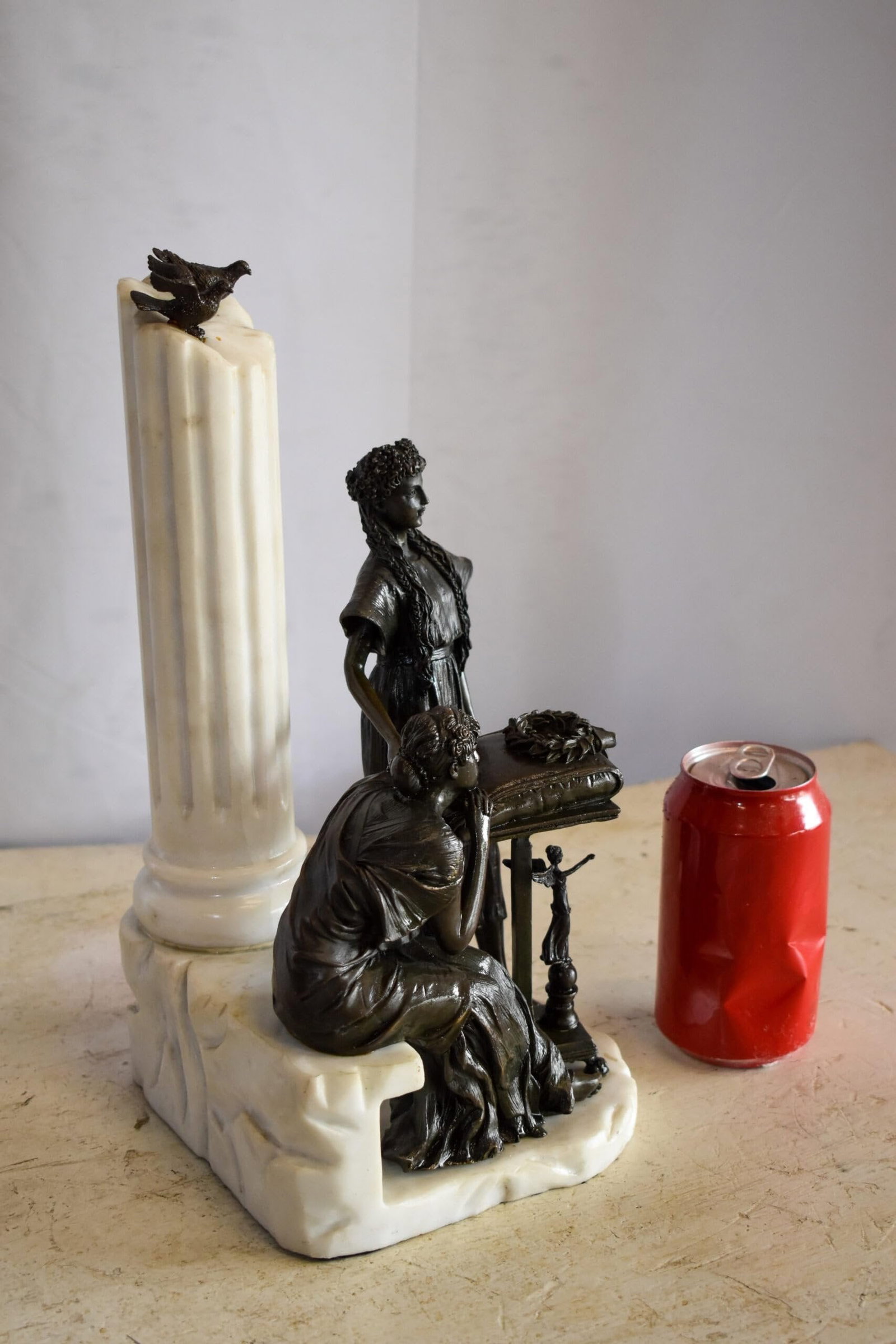 Two Pensive Goddesses by Marbe Pillar Bronze Statue 8" x 8" x 13"H - 5
