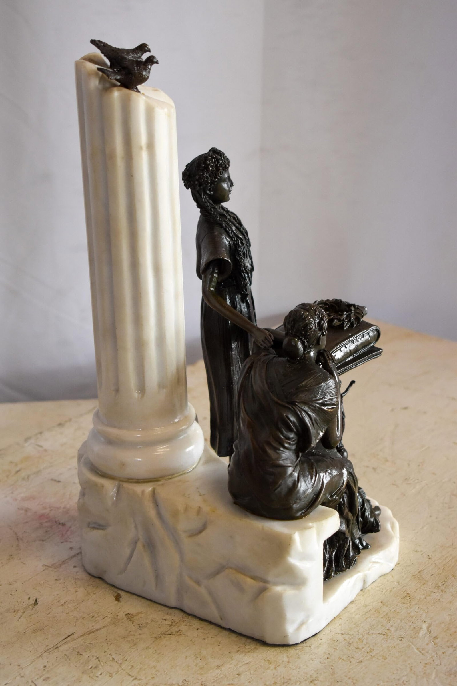 Two Pensive Goddesses by Marbe Pillar Bronze Statue 8" x 8" x 13"H - 6