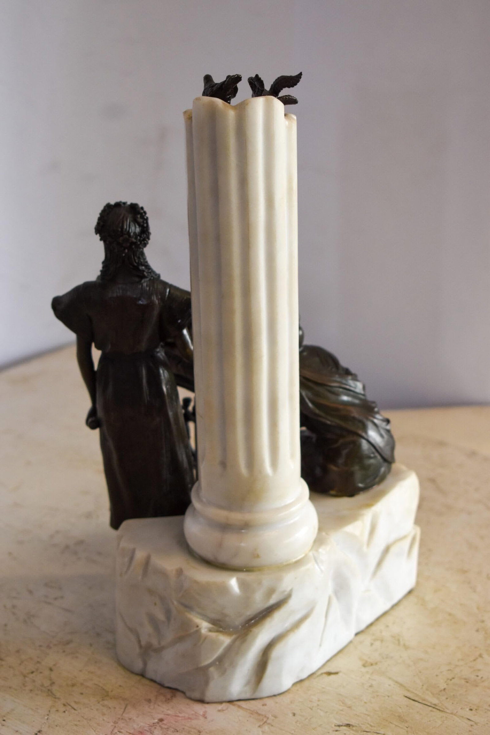 Two Pensive Goddesses by Marbe Pillar Bronze Statue 8" x 8" x 13"H - 8