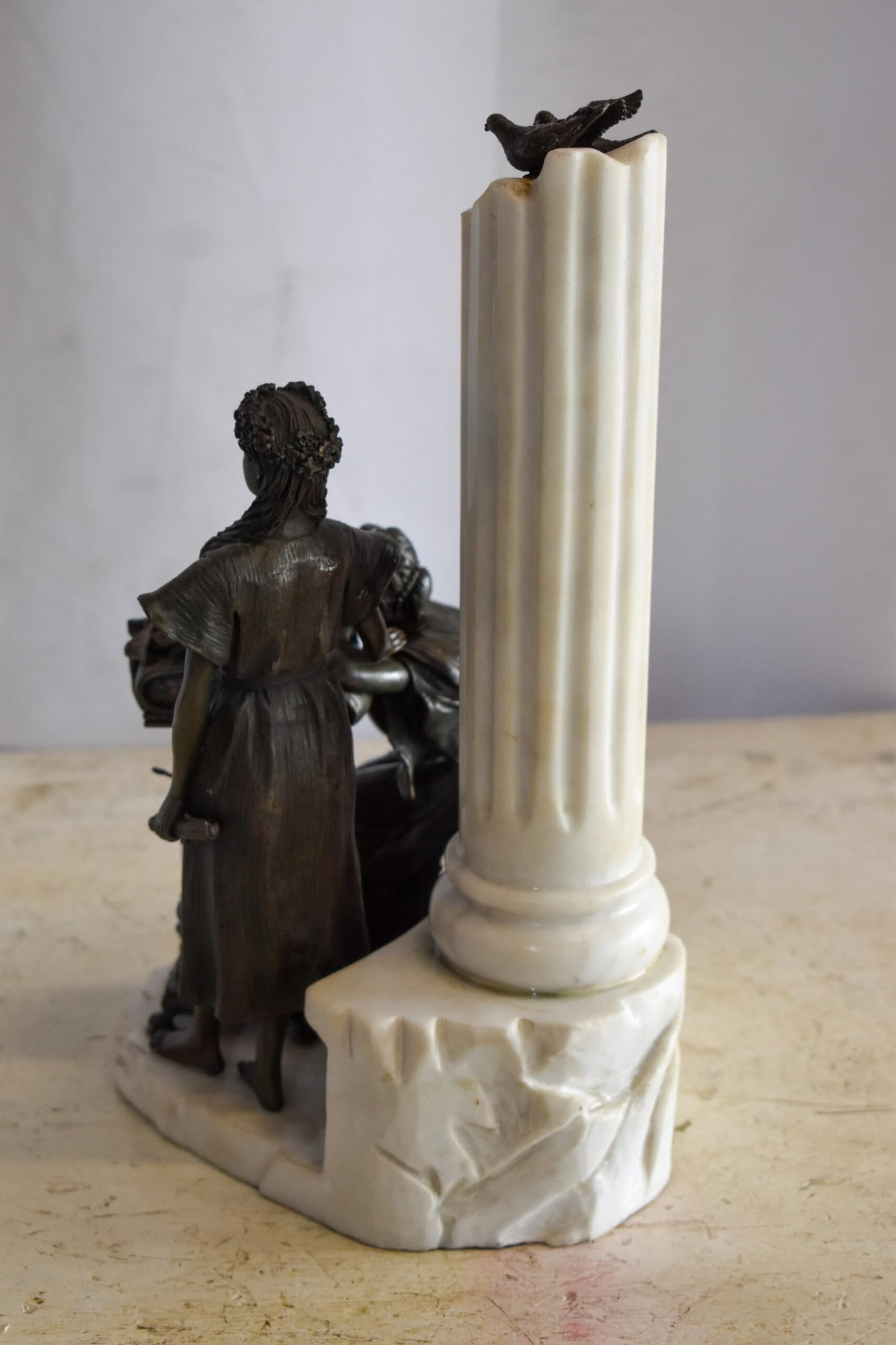 Two Pensive Goddesses by Marbe Pillar Bronze Statue 8" x 8" x 13"H - 9