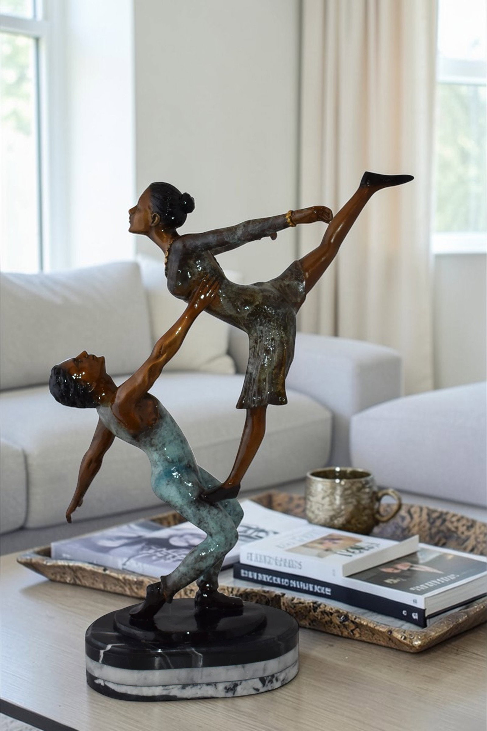 Ballerina Man and Woman Dancing in Action Bronze Statue Size: 23" x 13" x 25"H - 2