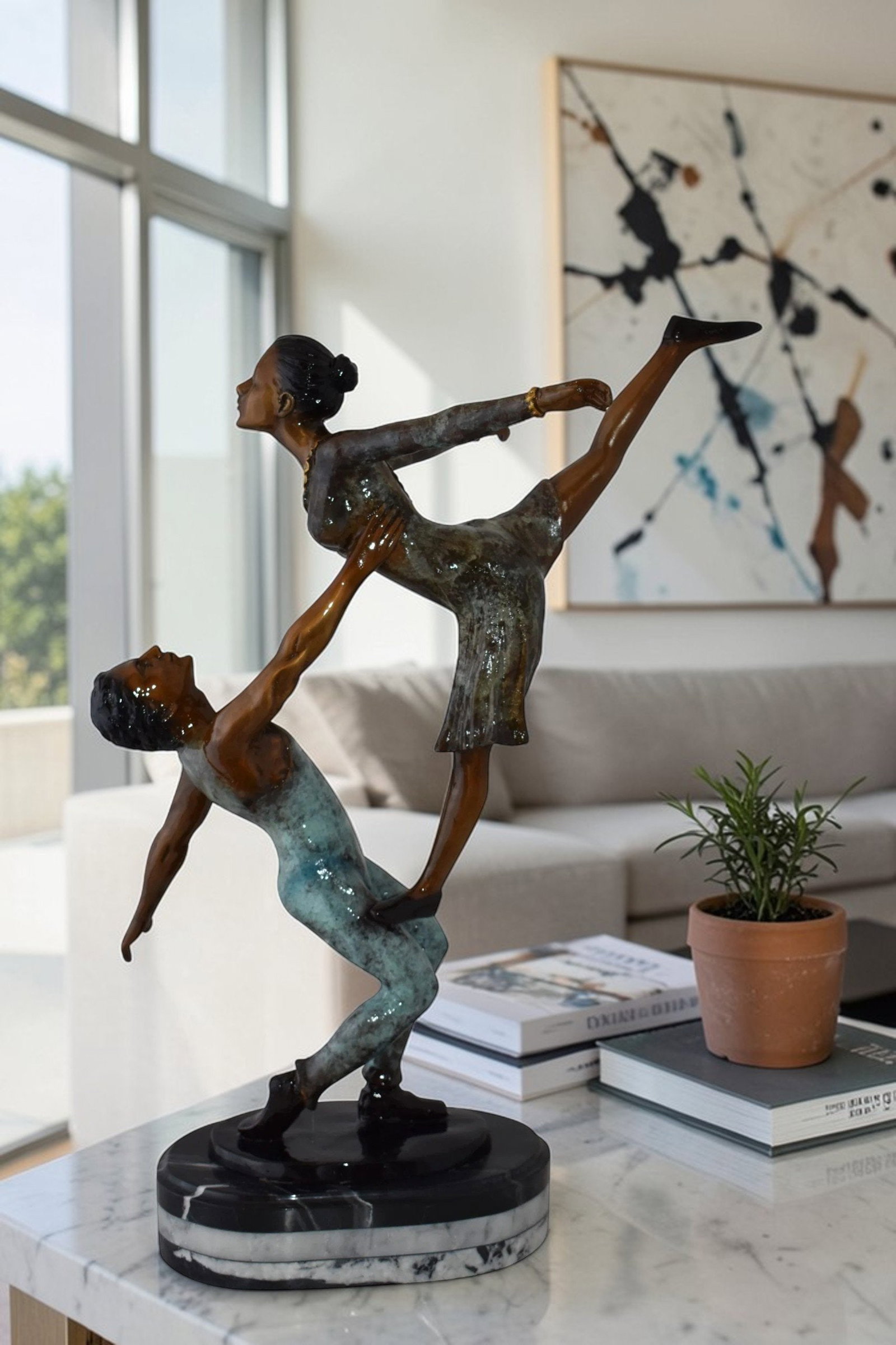 Ballerina Man and Woman Dancing in Action Bronze Statue Size: 23" x 13" x 25"H - 3