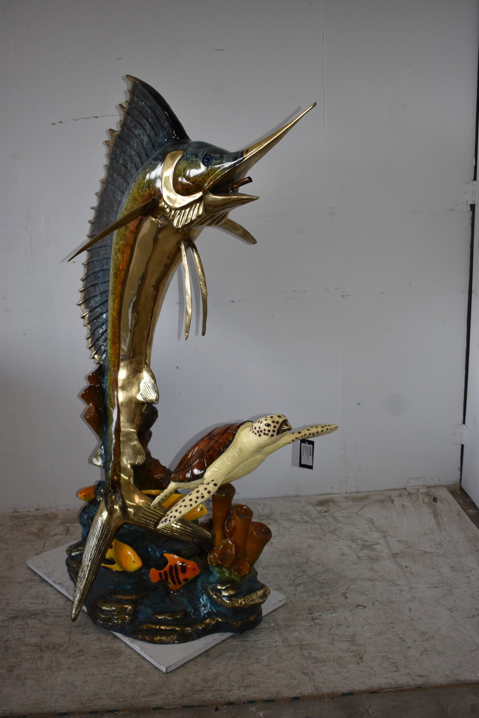 Sailfish and a Large Sea Turtle Bronze Statue Size: 47" x 29" x 68"H - 4