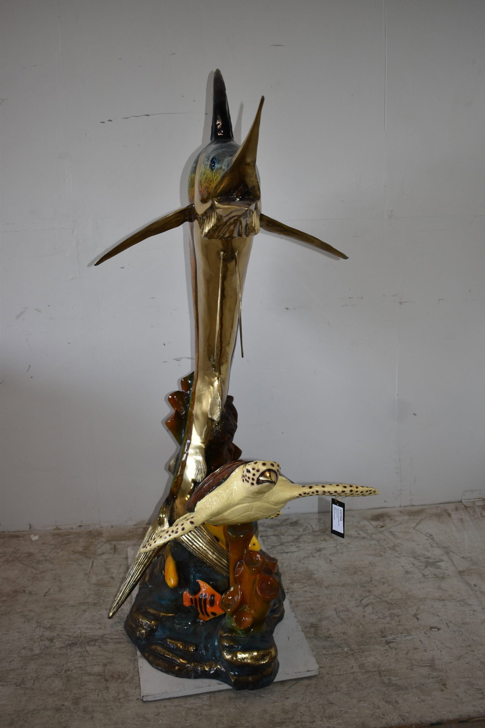 Sailfish and a Large Sea Turtle Bronze Statue Size: 47" x 29" x 68"H - 5