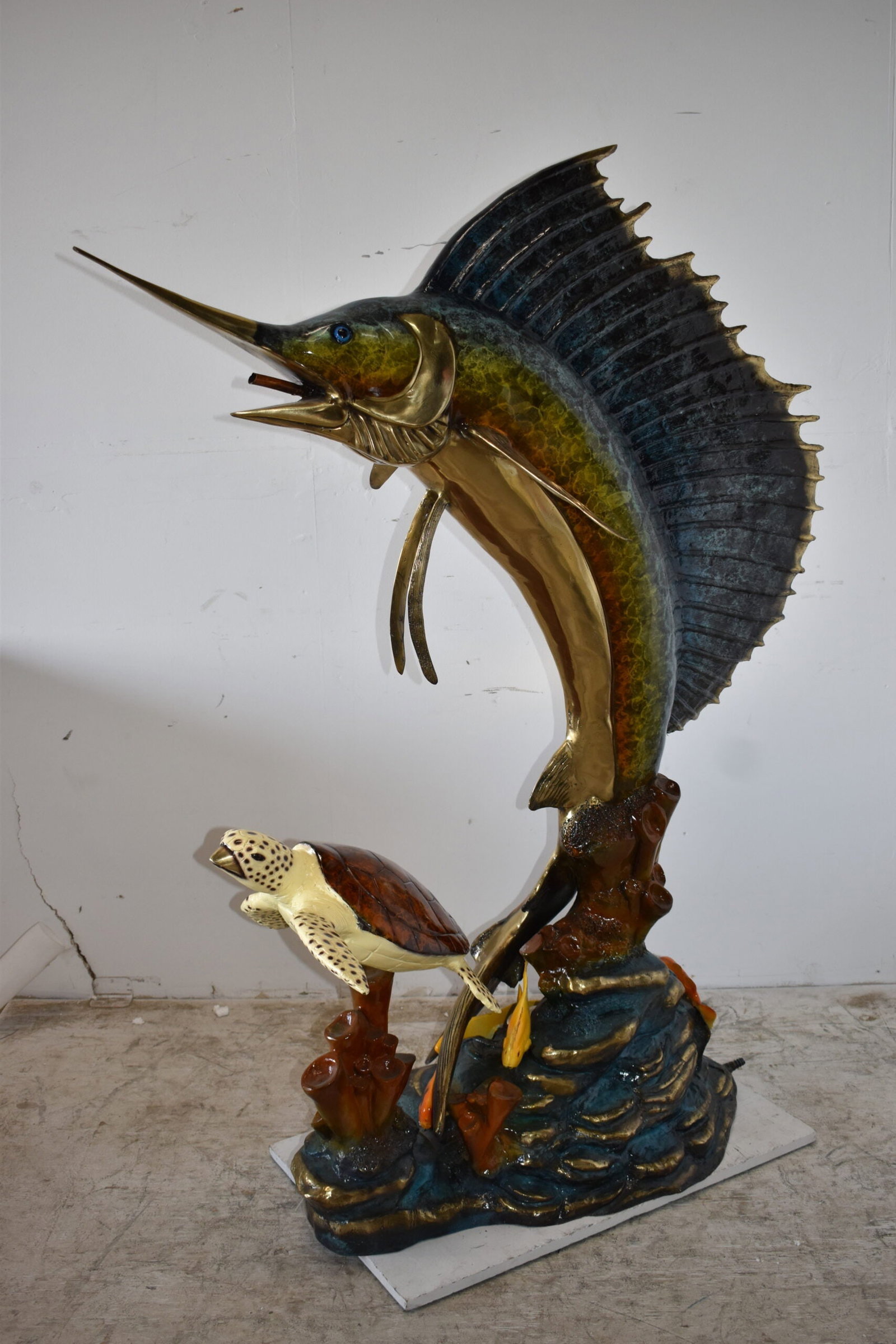 Sailfish and a Large Sea Turtle Bronze Statue Size: 47" x 29" x 68"H - 6