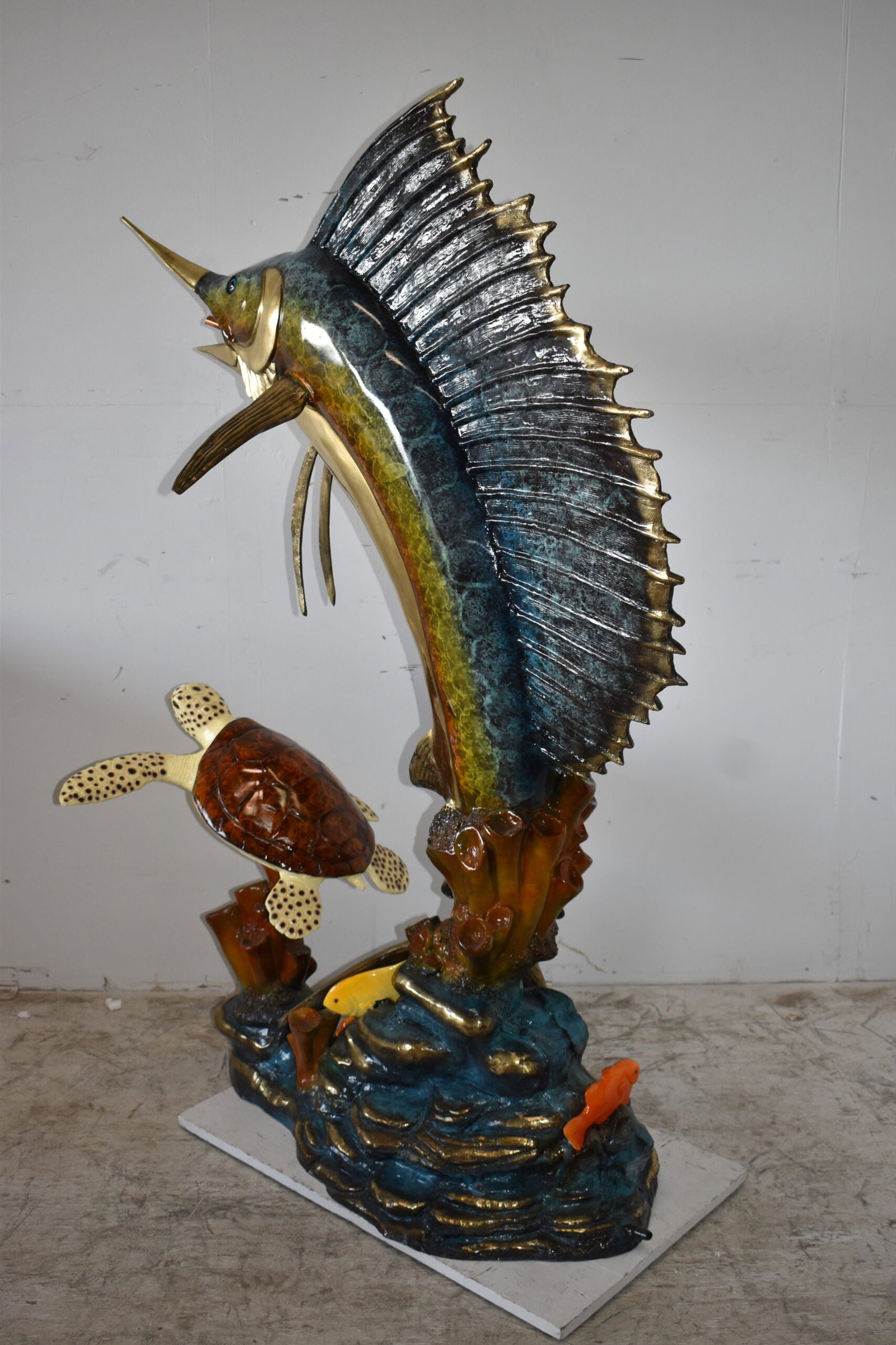 Sailfish and a Large Sea Turtle Bronze Statue Size: 47" x 29" x 68"H - 8