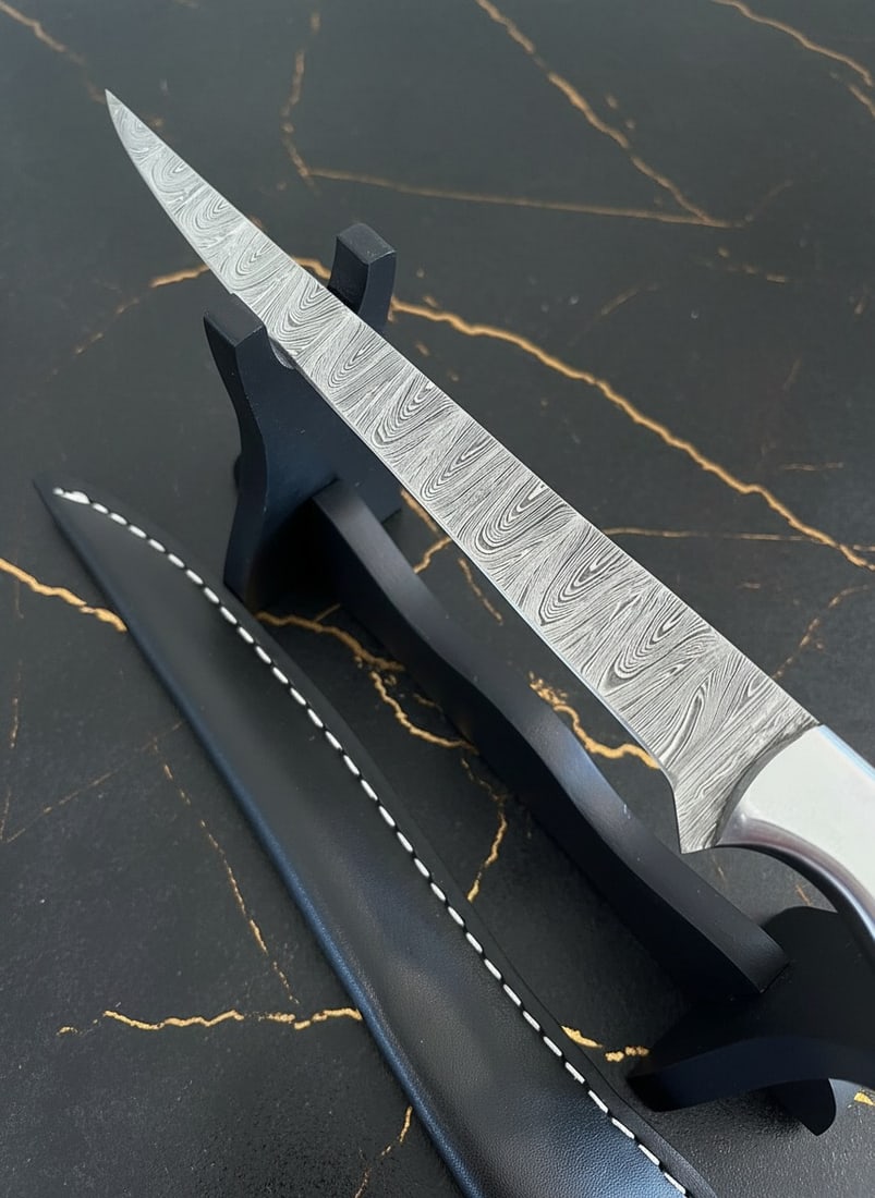 Hand-Forged Damascus Steel Flexible Fillet Knife Micarta Grip w/ Sheath - 4