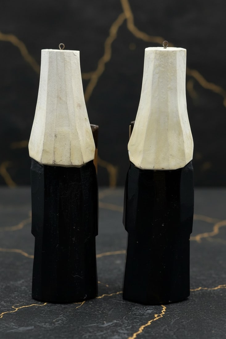 Hand-Carved Wooden Religious Figurines Pair Orthodox Priest Icon Statues - 5
