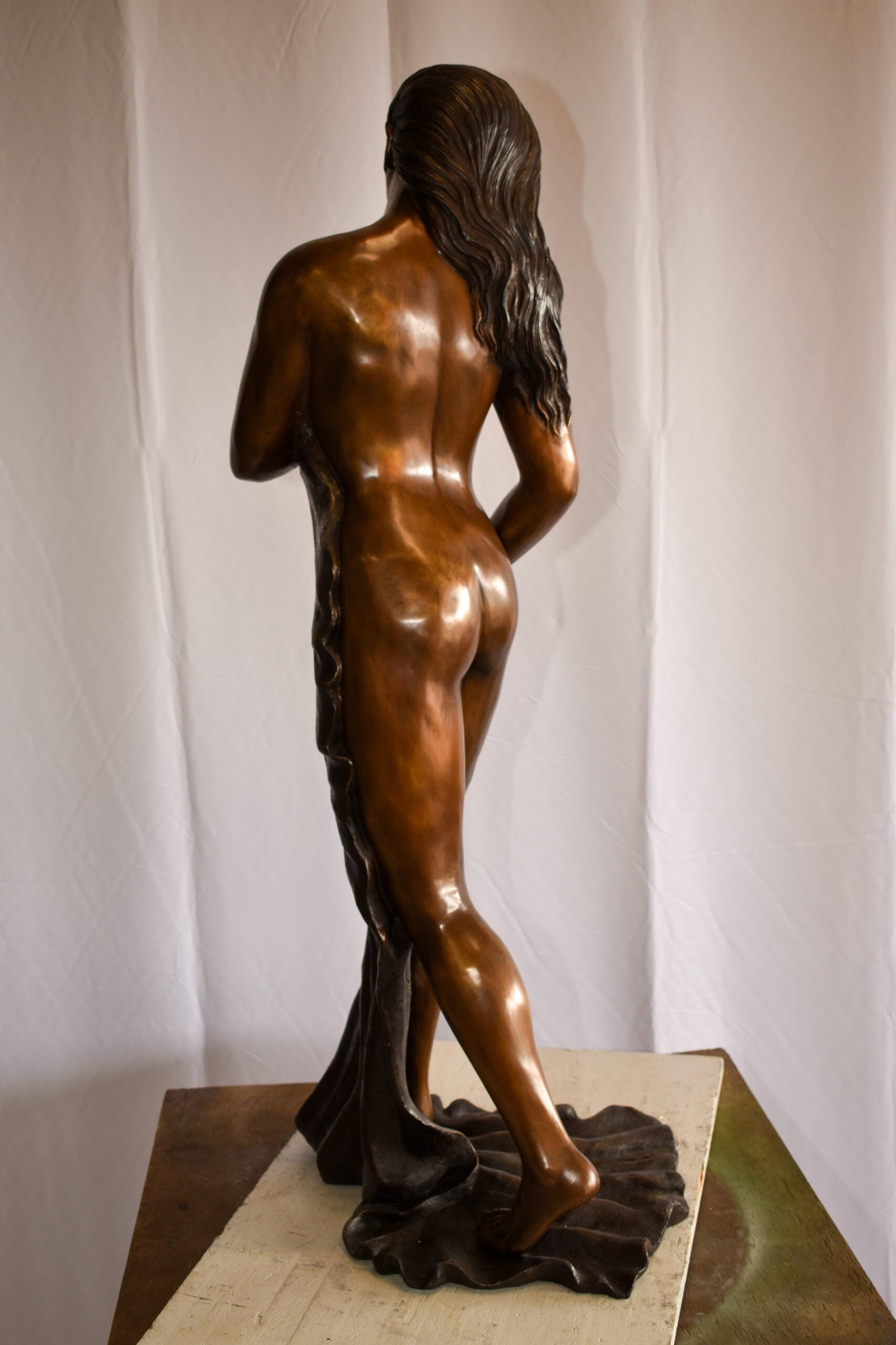 Beautiful Women Nude Art Holding Drape Bronze Statue 22" x 18" x 49"H - 9