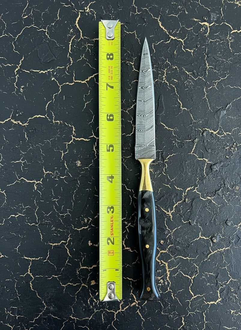 Hand-Forged Damascus Steel Ram Horn Dagger Knife with Leather Sheath - 4