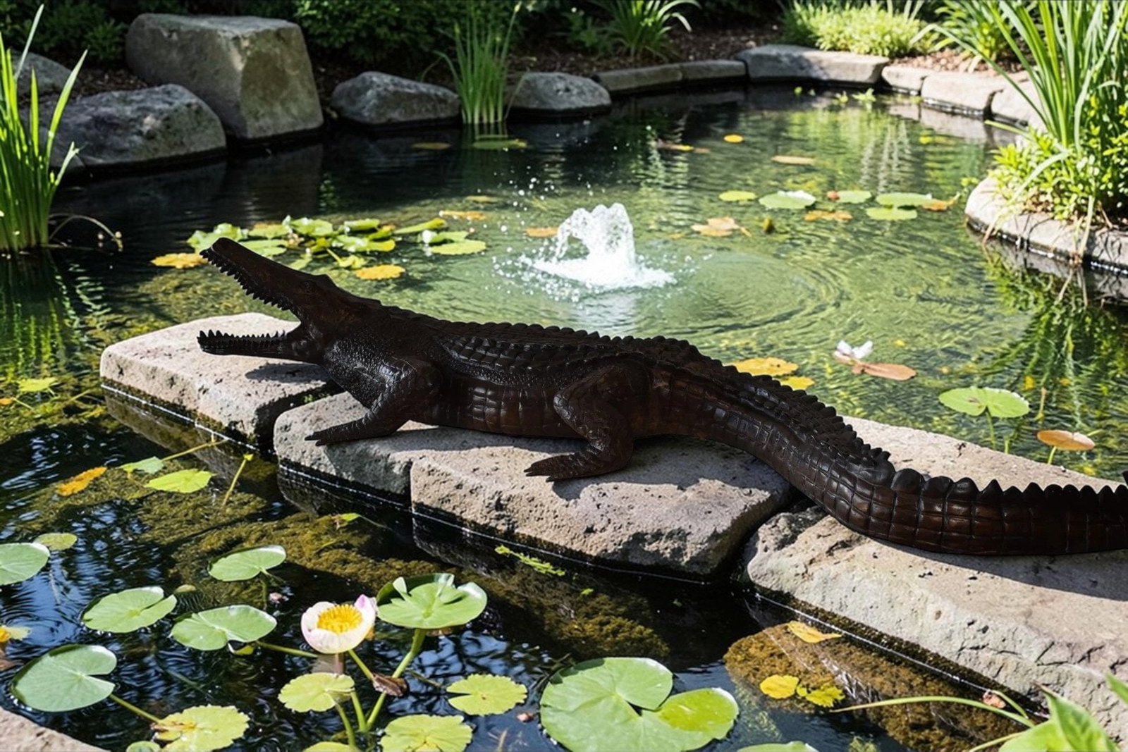 Large Crocodile Looking for His Prey Bronze Fountain Size: 78" x 24" x 14"H - 2