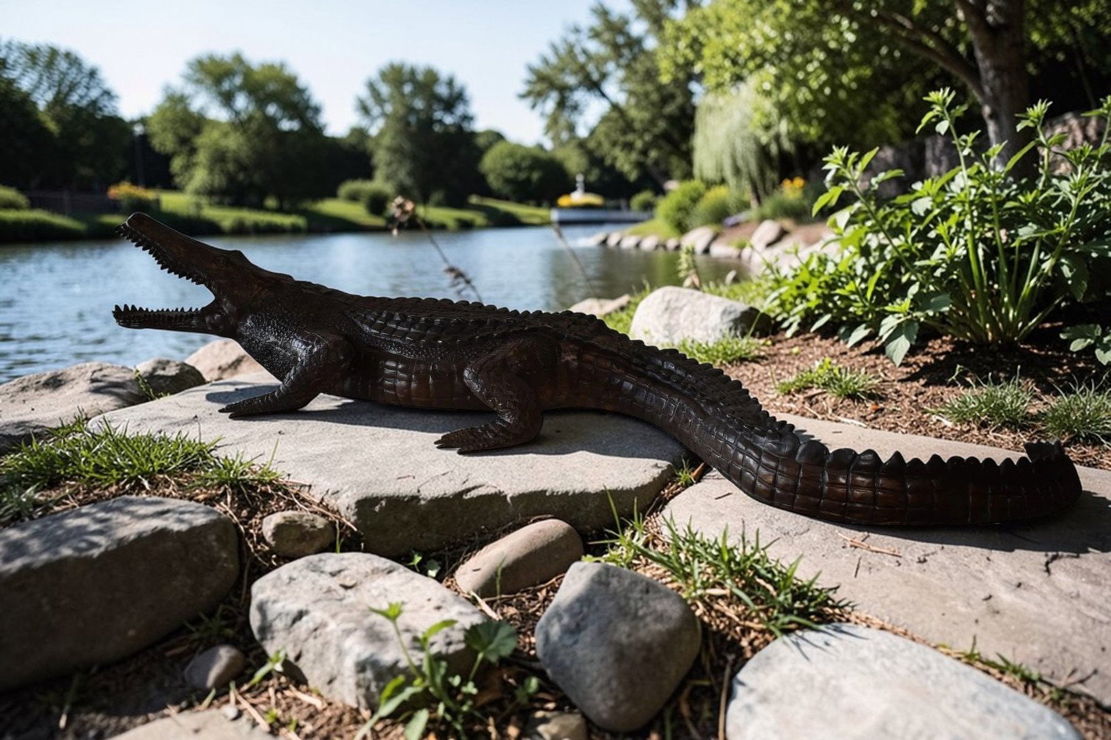 Large Crocodile Looking for His Prey Bronze Fountain Size: 78" x 24" x 14"H - 3