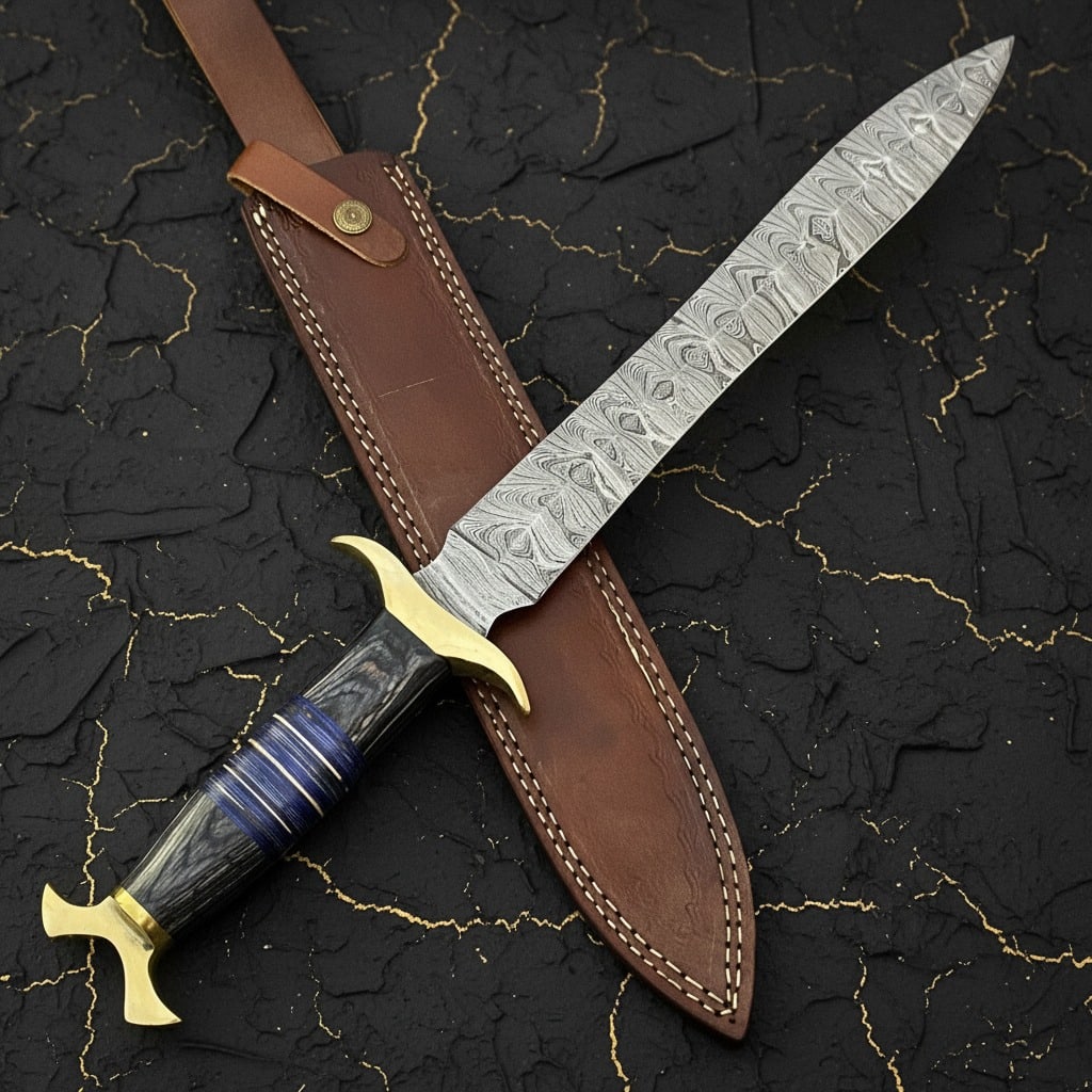 Handmade Damascus Steel Bowie Hunting Knife Large Fixed Blade with Sheath - 4