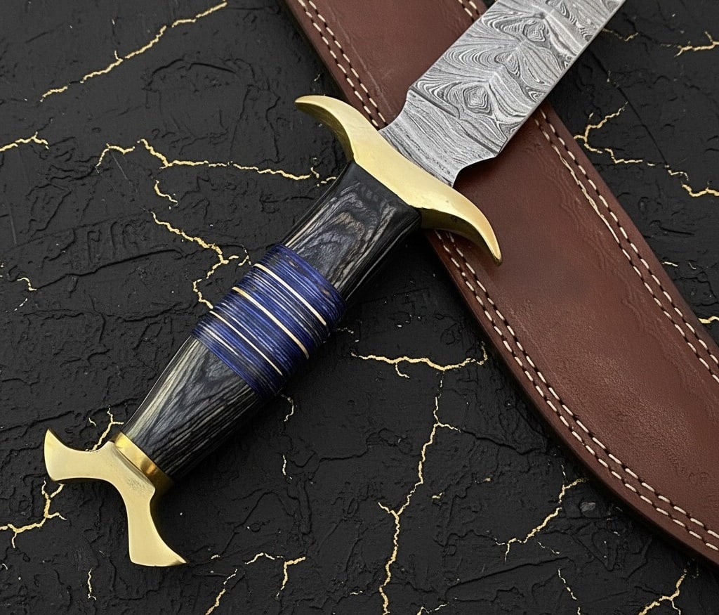 Handmade Damascus Steel Bowie Hunting Knife Large Fixed Blade with Sheath - 5