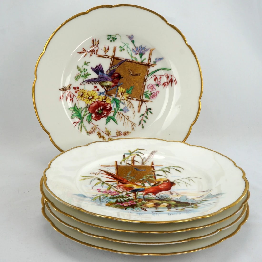 Five Haviland Limoges Cabinet Plates Birds c 1877 - 2
