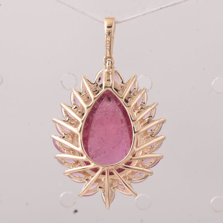 8.32 Ct Pear Tourmaline 9K Gold Pendant - 2