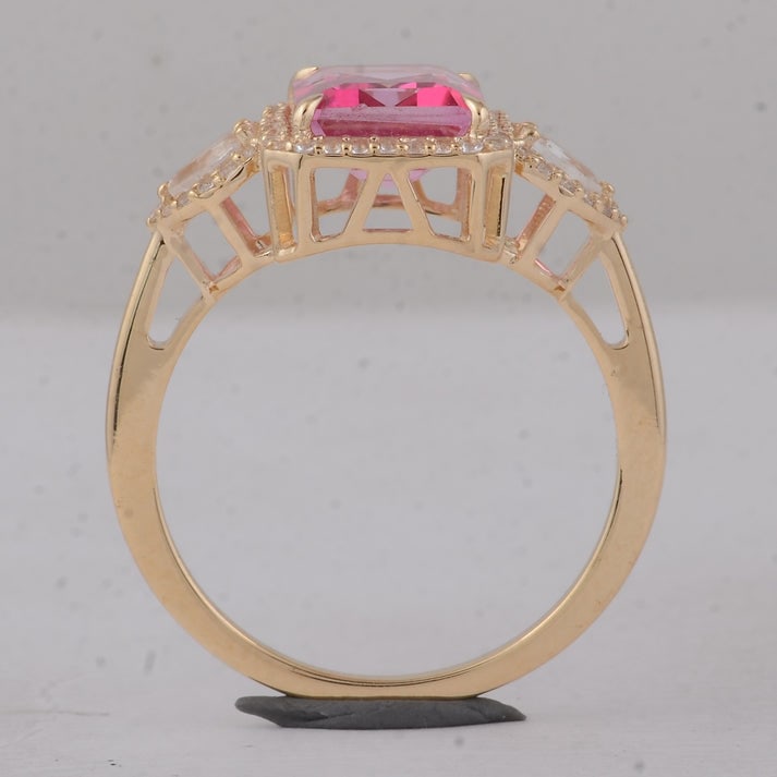 3.57 Ct Octagon Pink Topaz 9K Gold Ring - 4
