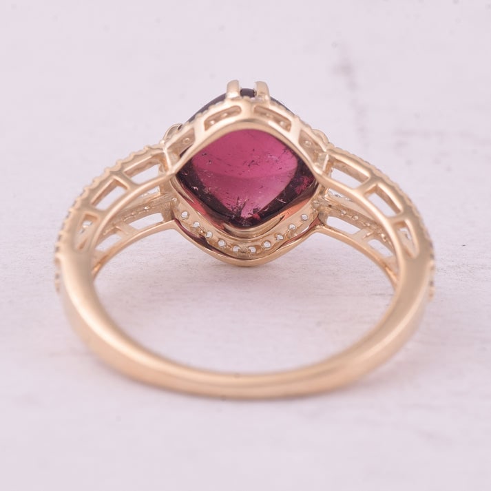 3.14 Ct Cushion Tourmaline 9K Gold Ring - 4