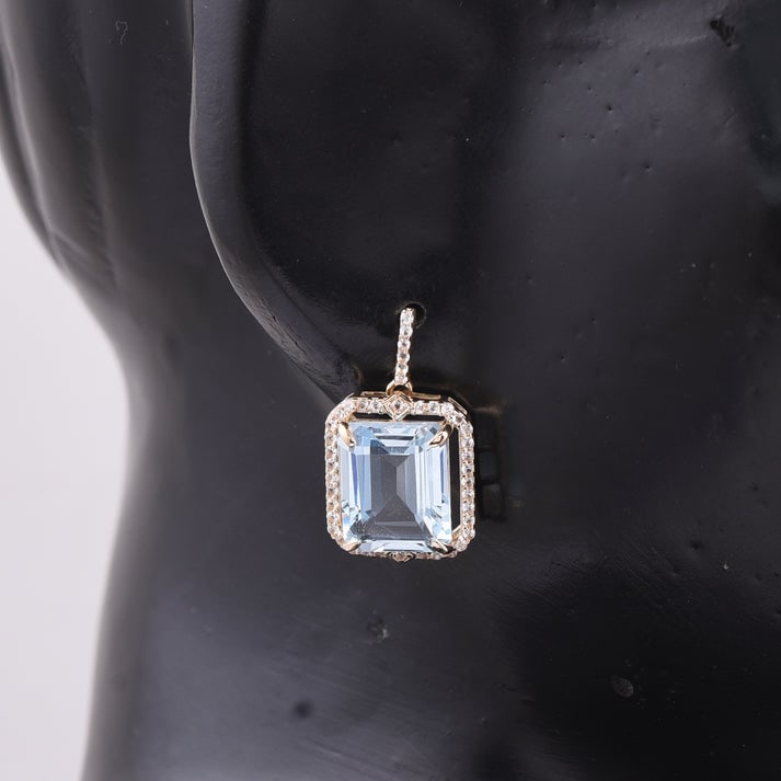 8.02 Ct Octagon Blue Topaz 9K Gold Earrings - 2