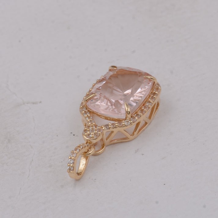 3.16 Ct Cushion Morganite 9K Gold Pendant - 4