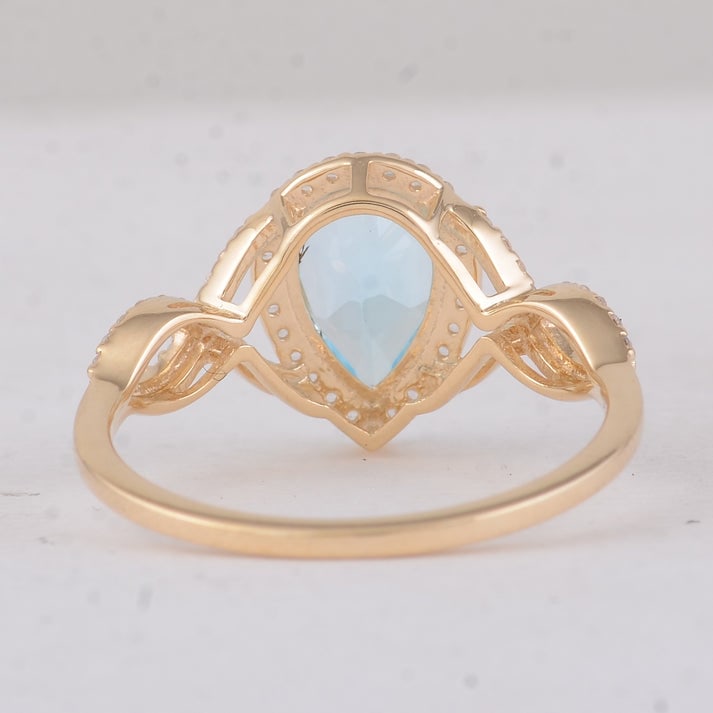 1.87 Ct Pear Blue Topaz 9K Gold Ring - 3