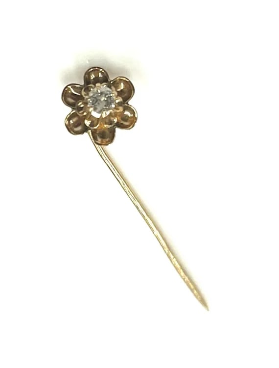Vintage 14k Gold Diamond Flower Stickpin - 2