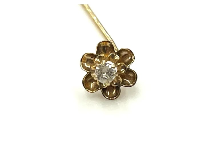 Vintage 14k Gold Diamond Flower Stickpin - 3