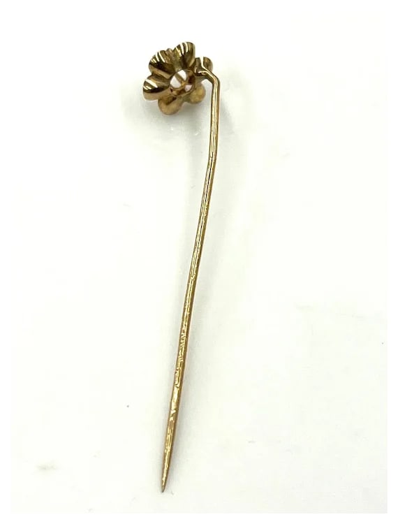 Vintage 14k Gold Diamond Flower Stickpin - 4