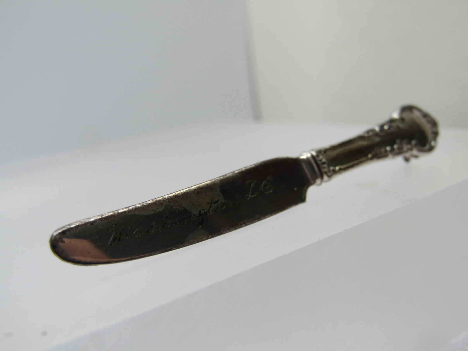 Vintage Sterling Washington, D.C. Engraved Knife Brooch, 1950's - 7