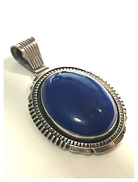 Vintage Oversized Lapis Lazuli Stone and Sterling Silver Pendant - 2