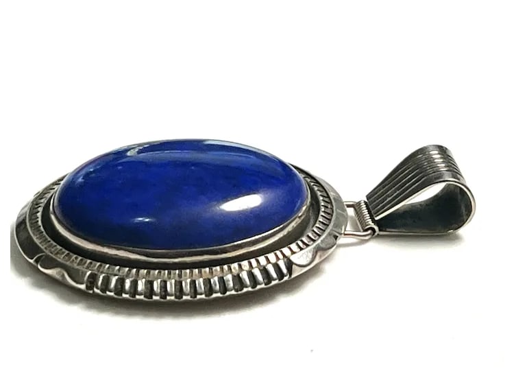 Vintage Oversized Lapis Lazuli Stone and Sterling Silver Pendant - 3