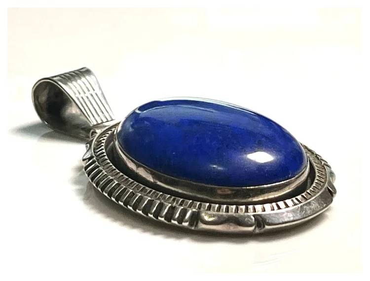 Vintage Oversized Lapis Lazuli Stone and Sterling Silver Pendant - 4