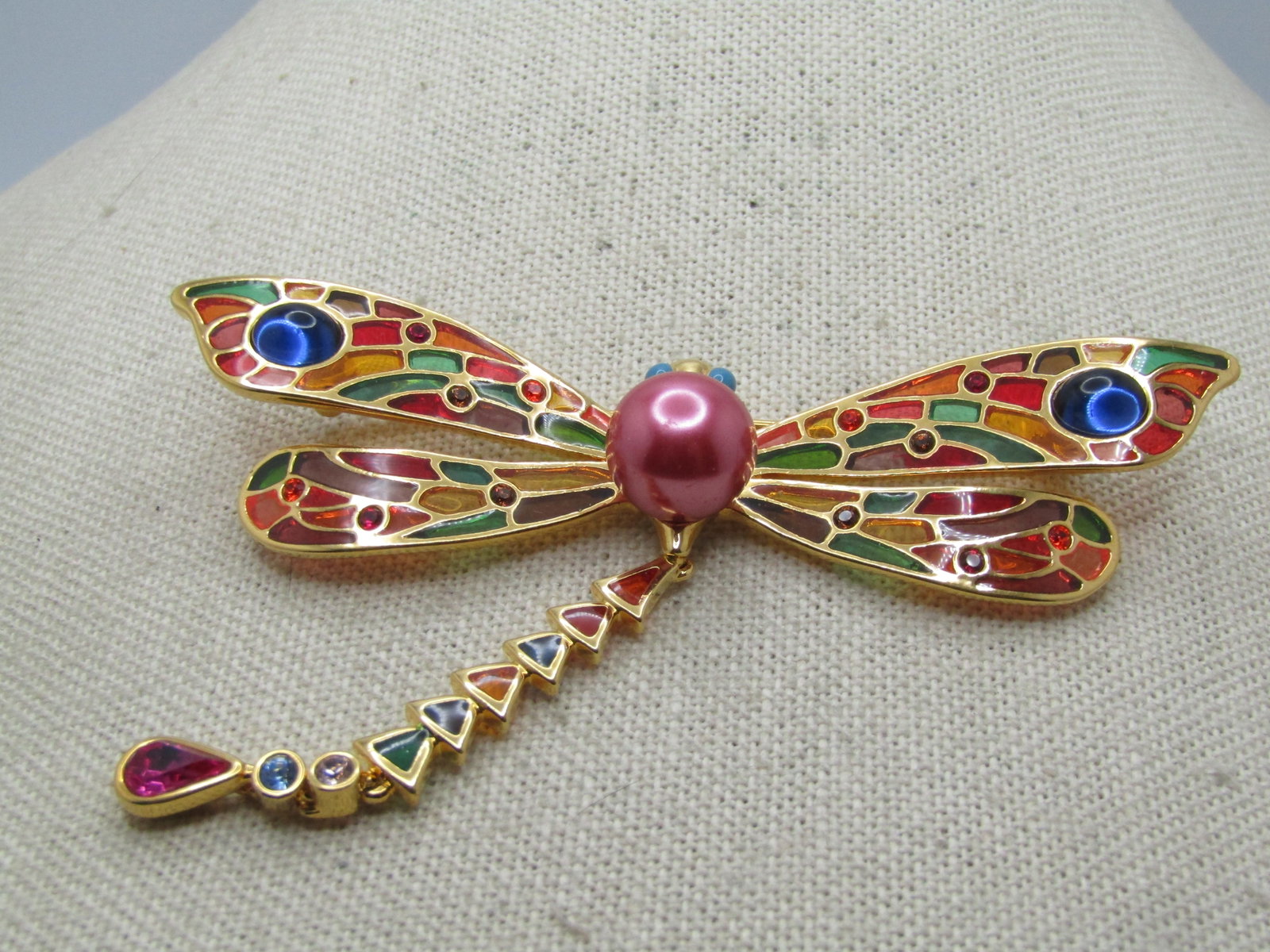 Vintage Joan Rivers Dragonfly Brooch, 3.5" by 3", 1990's: Title: Vintage Joan Rivers Dragonfly Brooch, 3.5" by 3", 1990's Description: Vintage Joan Rivers Dragonfly Brooch, 3.5" by 3", 1990's Beautiful large articulated dragonfly pin. Plique a jour enameling