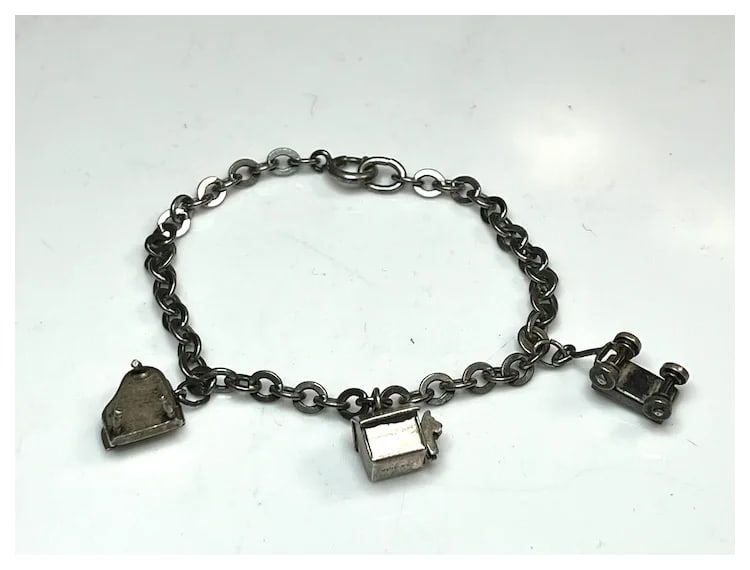 Darling Vintage Charm Bracelet with Piano, Dog House, and Wagon - 6