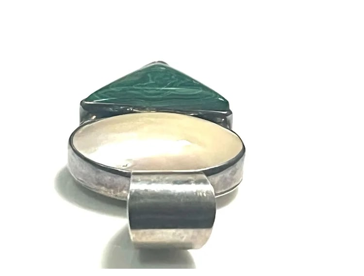 Vintage Malachite and Mother of Pearl Sterling Silver Pendant - 4