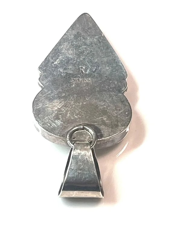 Vintage Malachite and Mother of Pearl Sterling Silver Pendant - 6