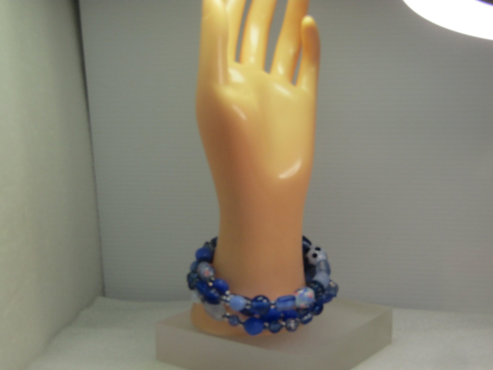 Vintage Coiled Blue Glass Mixed Beaded Bracelet, Adjusts to Most Sizes, 1990's - 6