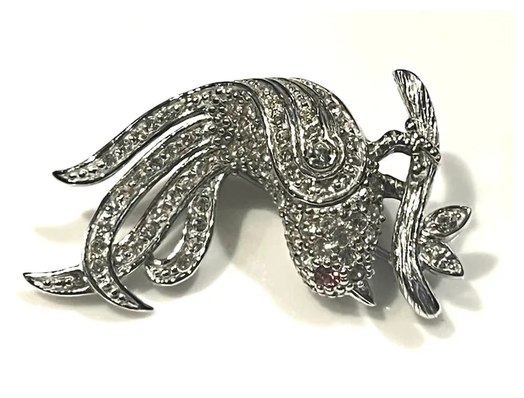 Vintage Sterling Silver Pave Rhinestone Bird Brooch - 3