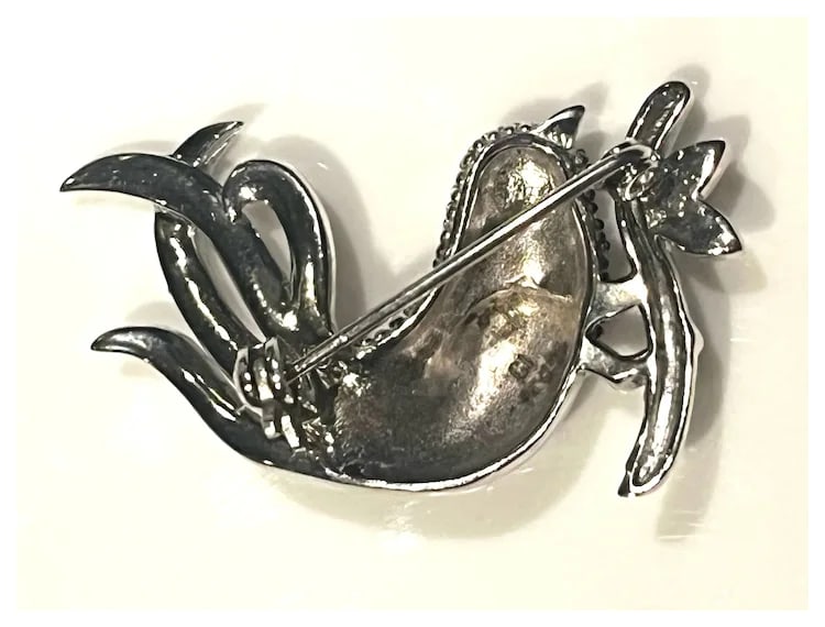 Vintage Sterling Silver Pave Rhinestone Bird Brooch - 4