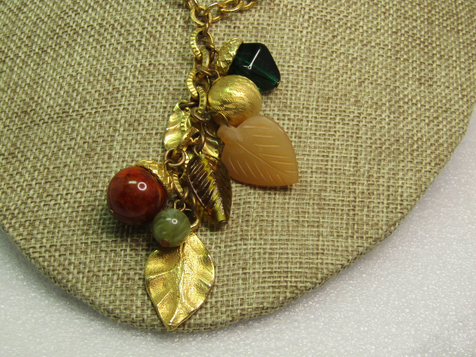 Vintage Leaf and Beaded Dangle Necklace, 32", 1980's - 3
