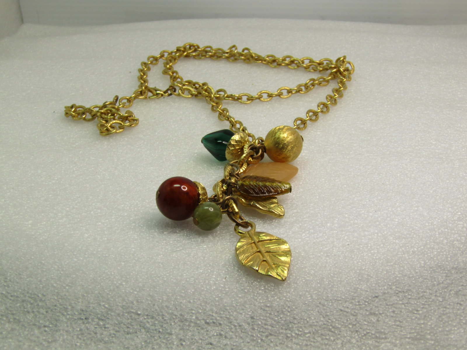 Vintage Leaf and Beaded Dangle Necklace, 32", 1980's - 4
