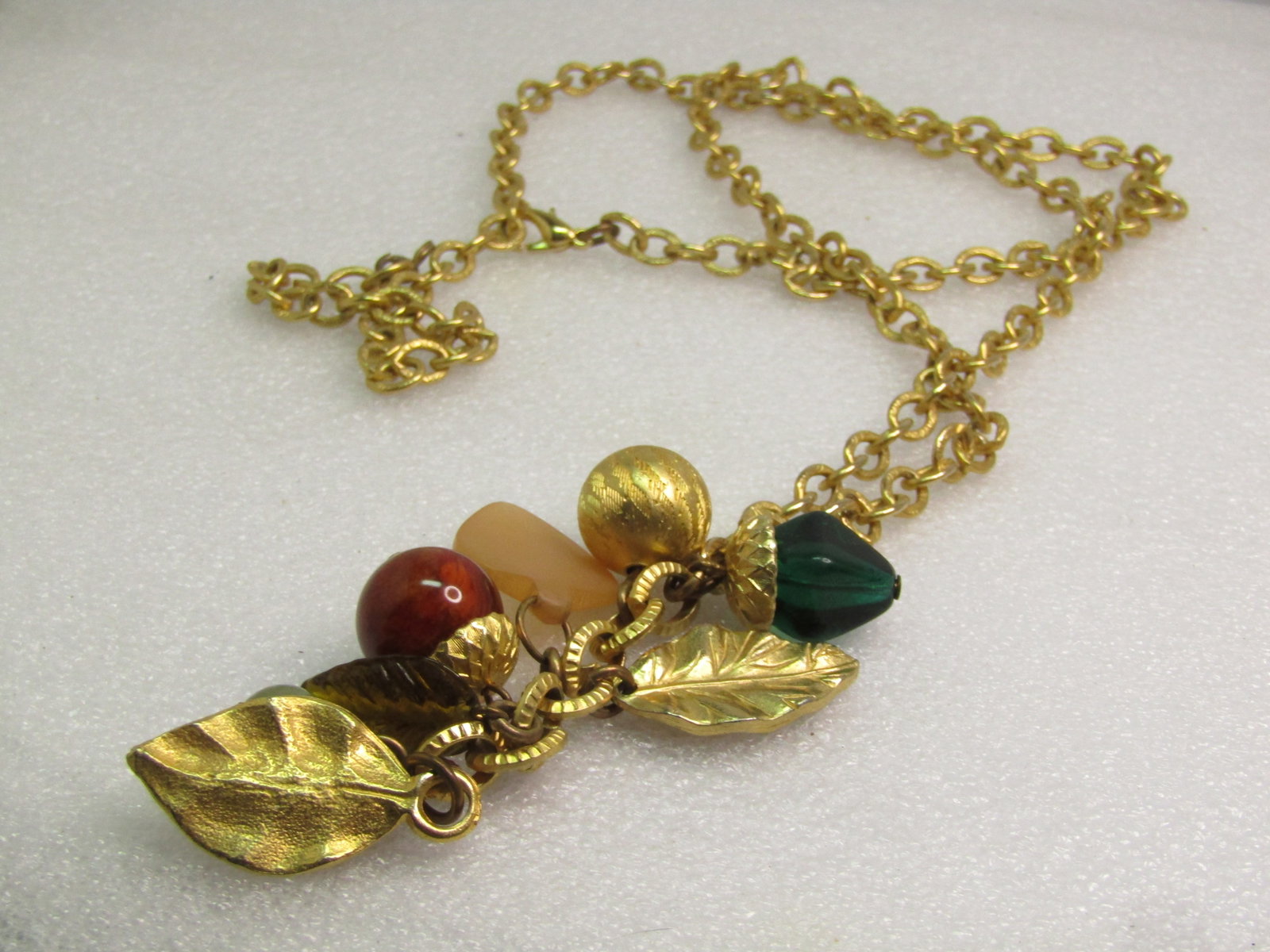 Vintage Leaf and Beaded Dangle Necklace, 32", 1980's - 5