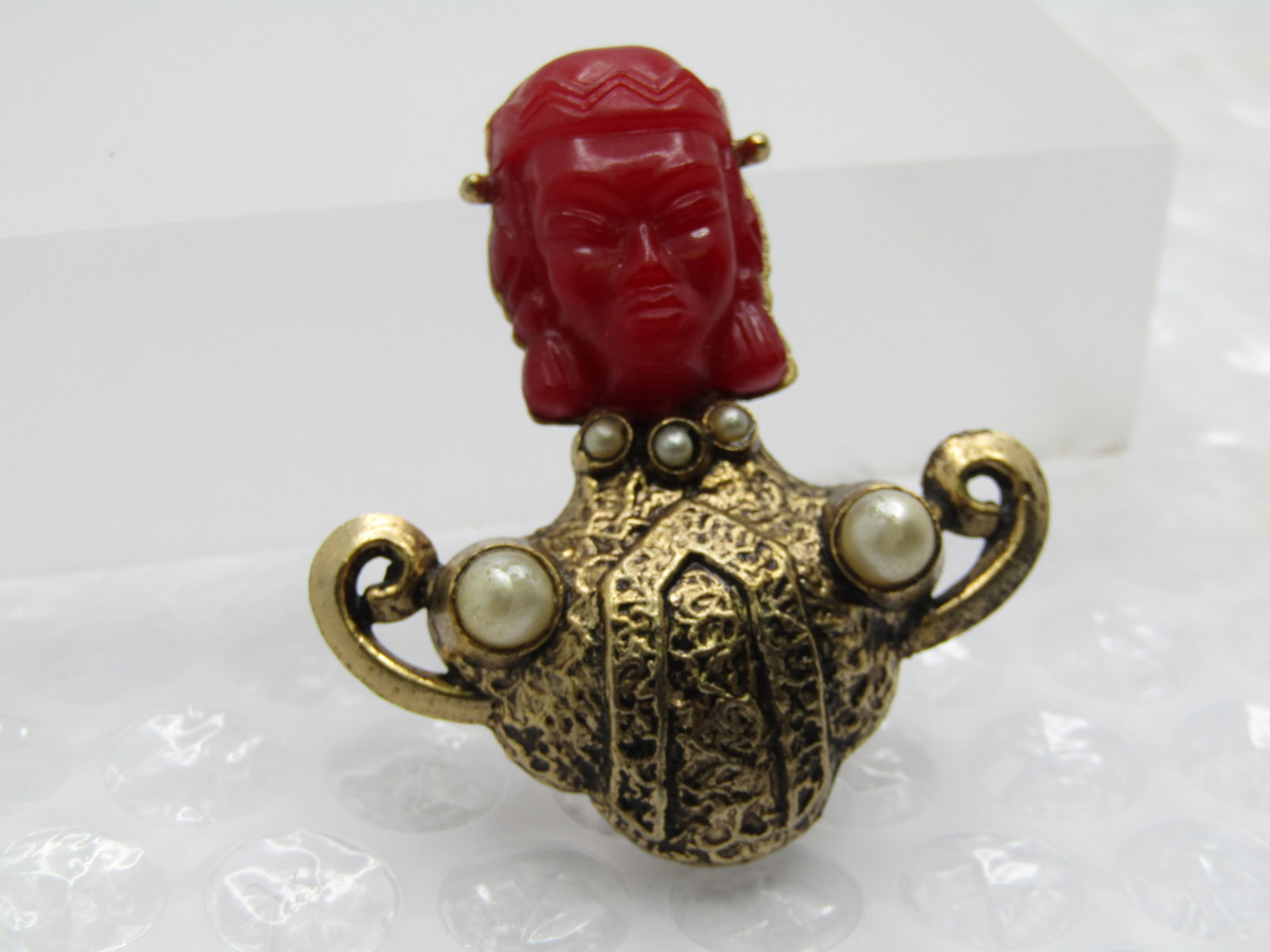Vintage Asian/Thai Princess Brooch, Unsigned Selro/Selini, Mid-Century - 3